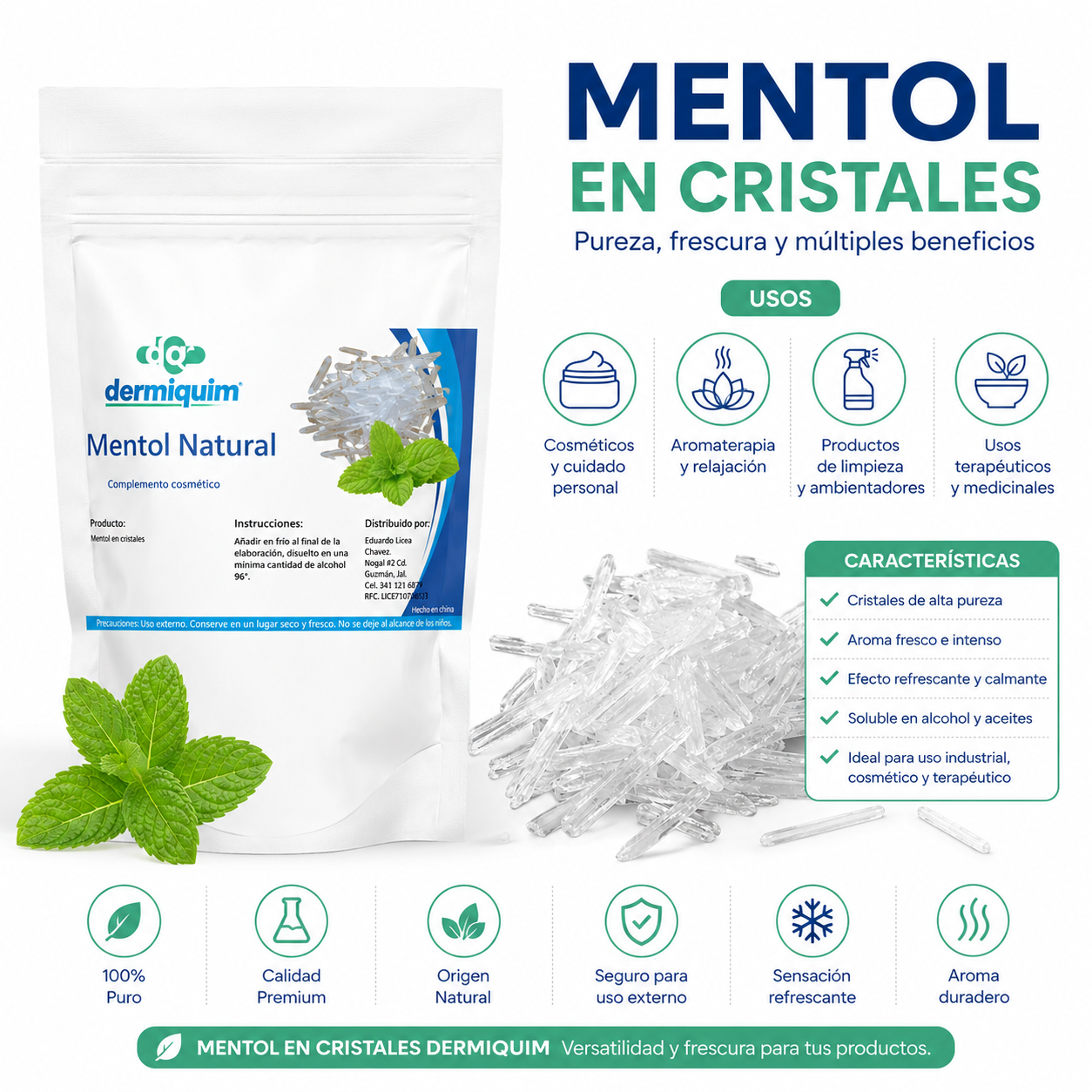 Mentol en cristales - 1 Kilo- Envío incluido